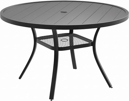 VICLLAX Metal Outdoor Dining Table for 4, All Weather 40.7" Black Round Patio Table with Adjustable Umbrella Hole for Lawn, Garden, Balcony and Poolsides, Black Tabletop