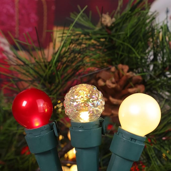 Red and White Christmas Lights Outdoor G15 Pearlized Glass 70 LED 19FT Mini Globe String Lights for Christmas Tree Indoor Outdoor Decor,ETL Certified