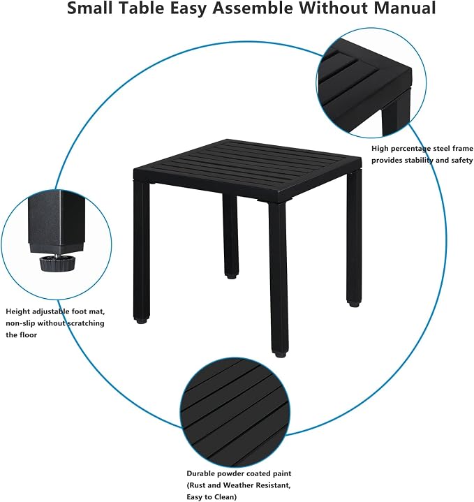 Outdoor Terrace Weather Resistant Coffee Table 19 * 19 * 18" Simple Iron Side Table Black