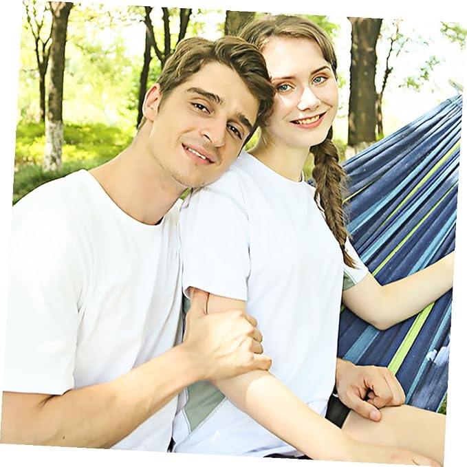BESTonZON Double Camping Hammock Outdoor Portable Canvas Swing for Two Adults, Thickened Widened Hanging Garden Hammock for Travel and Patio Use, Blue
