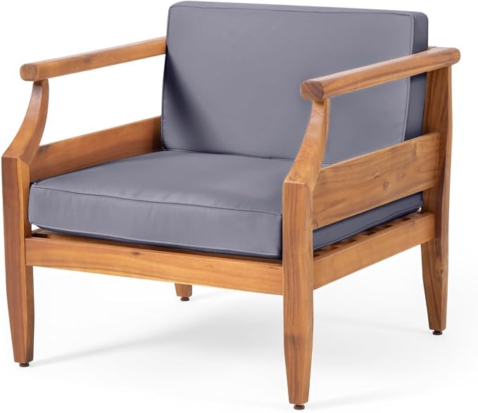 Patio Furniture Set-Single Chair, Outdoor Sectional Furniture with Armrests and Thick Washable Cushions, All-Weather Patio Conversation Set for Backyard, Garden and Poolside, Gray(Series E)