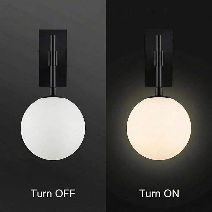 Hyunbae Modern Globe Outdoor Wall Sconce, 18.1" Large Black Porch Lights | E26 Front Porch Light, White Globe Glass Shade, IP65 Waterproof Exterior Lighting Fixtures, Garage Patio Entryway Use
