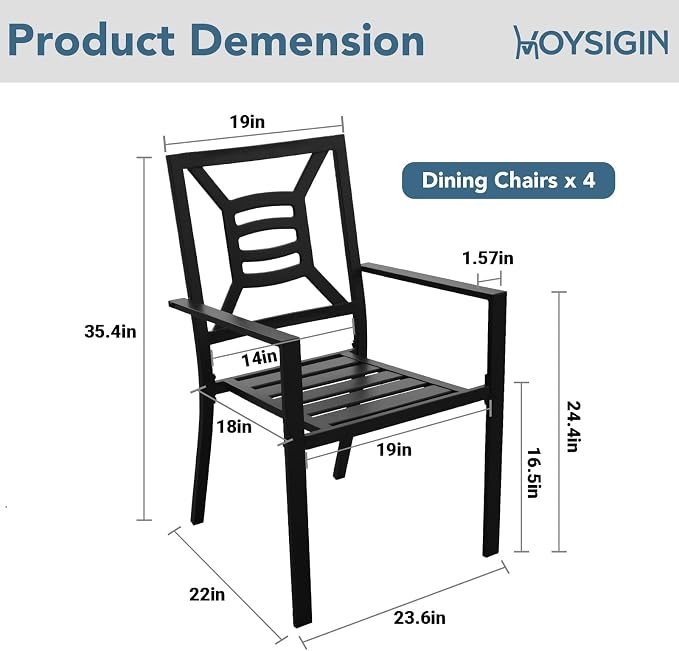 Patio Dining Chairs Set of 4, Stackable Metal Patio Chairs with High Back for Deck Bistro Porch Lawn, Black Wrought Iron Outdoor Dining Chairs