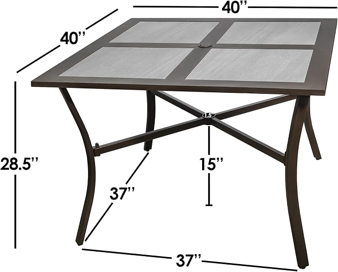 Garden Elements Outdoor Patio Dining Set, Square Aluminum Table with Drop Porcelain Tiles, Brown and Grey, 40"