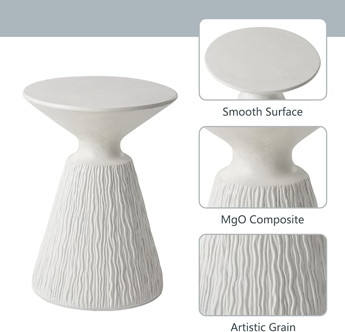 COSIEST Mushroom MgO Concrete Side Table | Lightweight Accent Table, White, 1 Pack