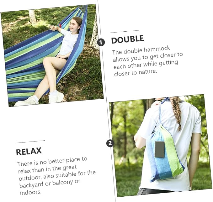UPKOCH Double Camping Hammock Swing for Two Adults, Portable Canvas Hanging Hammock for Outdoor and Indoor Use, Thickened Wide Design Travel Swing Bed Blue