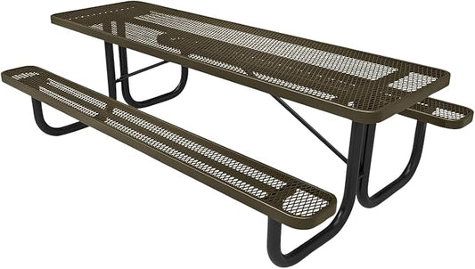 COATEDOUTDOORFURNITURE Heavy-Duty Portable Outdoor Picnic Table, Thermoplastic Coated Expanded Metal Commercial-Grade Patio Dining Furniture Made in America (8ft Rectangular, Textured Gold Vein)
