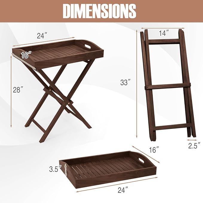 Giantex Outdoor Side Table with Removable Top, 28-Inches High Solid Teak Wood TV Tray, Folding Portable Bistro Table for Outside, Patio, Garden, Porch, Backyard, Balcony, No Assembly Need (1)