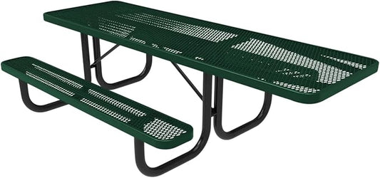 COATEDOUTDOORFURNITURE Heavy-Duty Portable ADA-Compliant Outdoor Picnic Table, Expanded Metal Patio Dining Furniture Made in America (8ft Rectangular, One-Side Handicap, Textured Green)