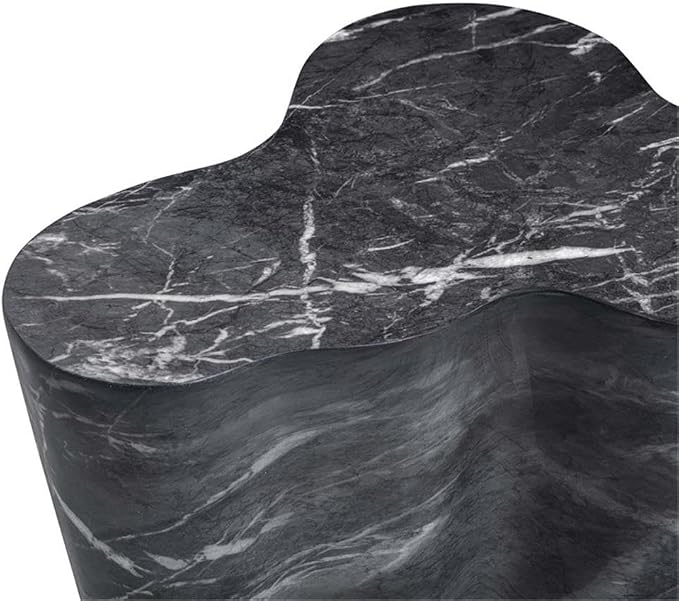 Pemberly Row Slab Black Marble Concrete Side Table, 20.7" W x 18.5" D x 22" H, Outdoor Safe, Modern Design Indoor/Outdoor Table for Patio or Living Room Decor