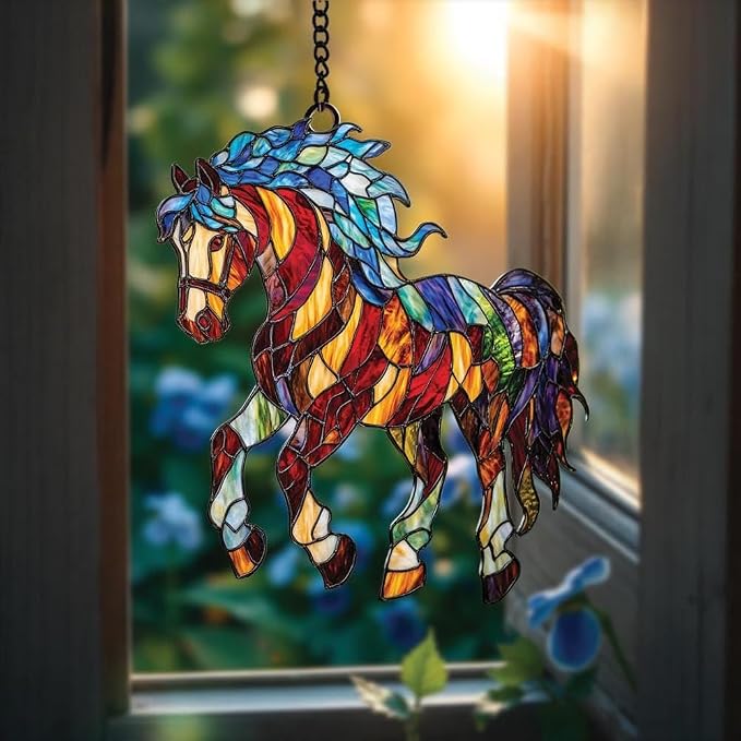 Horse Acrylic Suncatcher, Boho Suncatchers for Window Hanging Ornament, Stained Glass Effect Art Garden Decor for Equestrian Lover, Gifts for Mother's Day, Mom, Grandma, Wife, Women, Nana