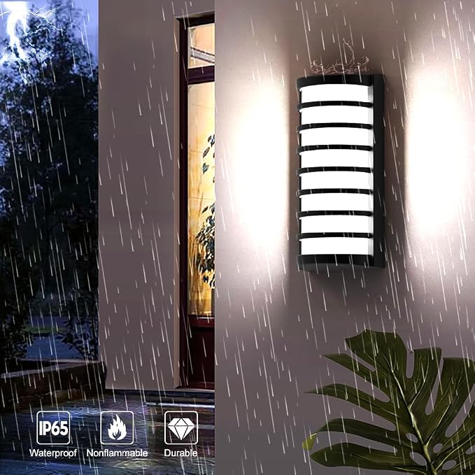 Modern Outdoor Wall Lights 2Packs, 6000k Cool White LED Exterior Light Fixtures,Porch Led Wall Lamps,Porch&Patio Light for House,IP65 Waterproof for Garage Hallway Stairs Gardens(2packs)