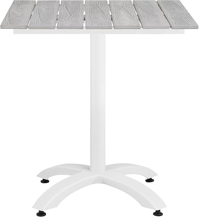 Modway Maine Aluminum Outdoor Patio 28" Dining Table in White Light Gray