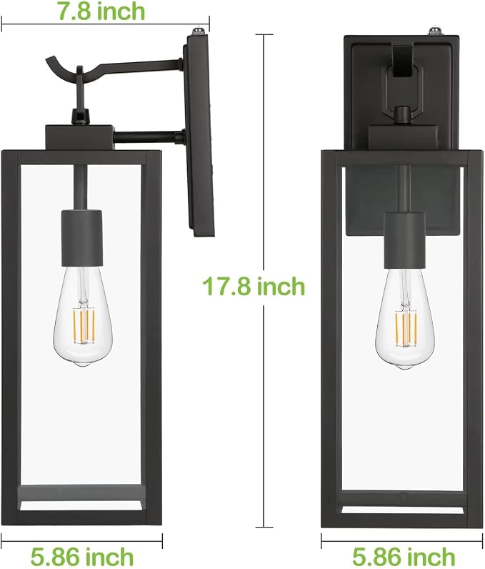 hykolity 18 Inch Dusk to Dawn Black Waterproof Outdoor Wall Light for Patio | Large Size Exterior Lantern with Glass Shade, Anti-Rust Outdoor Light Fixture Wall Mount for House, Patio, Garage, Backyard