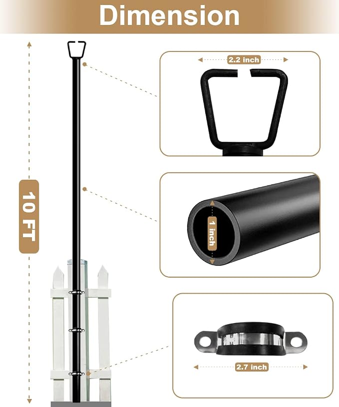 Queension 10FT Deck String Light Poles for Outdoor String Lights for Garden, Backyard, Patio Lighting Stand for Parties, Bistro & Weddings, 2 Pack | for Garden, Backyard, Patio Lighting Stand for Parties, Bistro & Weddings