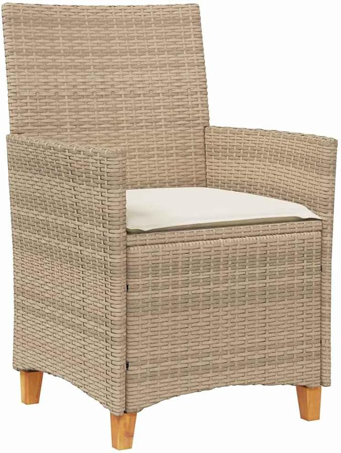 7 Piece Garden Dining Set, Outdoor Patio Furniture with 6 Cushioned Chairs and Glass Table, Beige Poly Rattan Weather Resistant Bistro Set for Backyard Deck