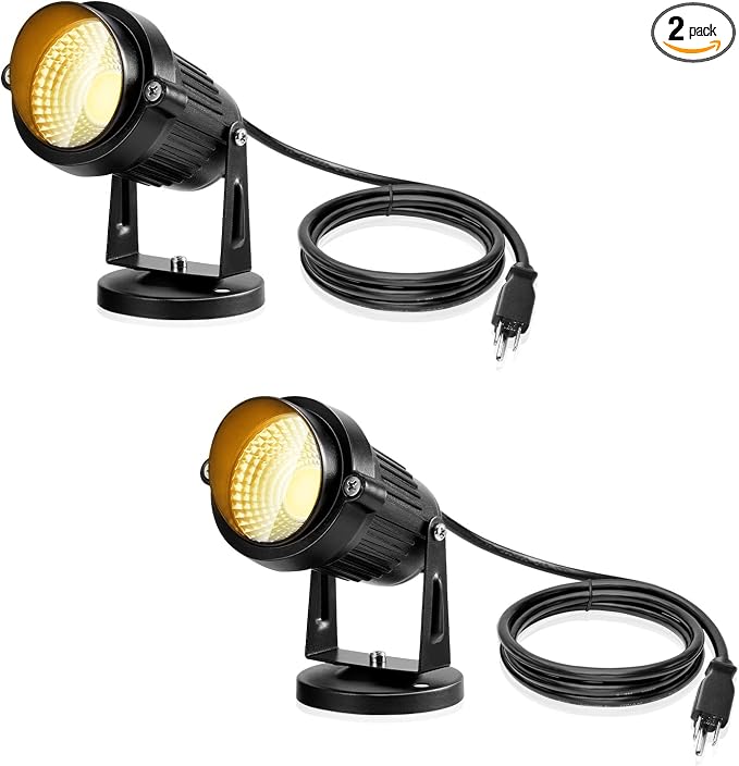 Landscape Lights - 5W 110V Outdoor Spotlight - Waterproof IP65-3000K Warm White LED Landscape Lights - 5ft Cable for Yard Garden Patio Driveway House (Include Spike) (2 Pack)