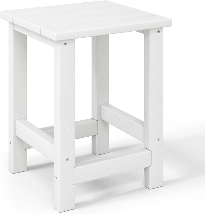 WestinTrends Malibu Kids Outdoor Patio Furniture HDPE Adirondack Square Side Table, White