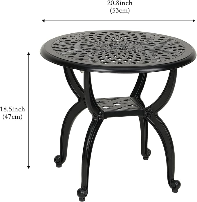 YKSY&YKSY Jardin DE Centennial Cast Aluminum Side/End Table, Anti-Rust Coffee Bistro Table for Outdoor, Patio, Indoor, Garden, Porch, Balcony (Round Black) 1
