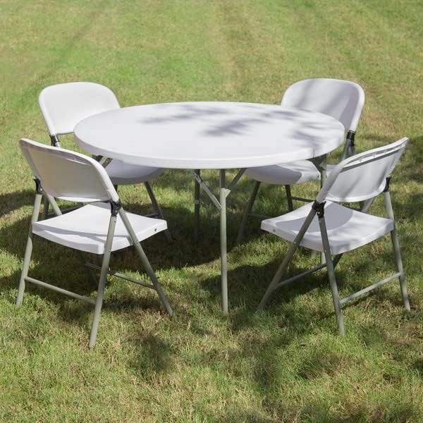 PRO&Family 120 Cm White Outdoor Table Bi-Folding Tables Outdoor Table Folding Tables White Table Plastic Card Table Fold in Half White Folding Table Round Bifold Round Table Outdoor Tables