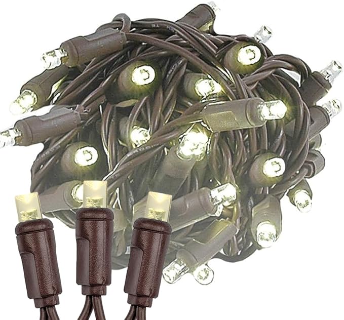Novelty Lights 12-Pack CASE 50ft 100 LED Warm White Christmas String Lights, 6" Spacing on Brown Wire, UL Listed IP55 Commercial Grade Xmas Lights for Outdoor/Indoor, Dimmable, Connectable