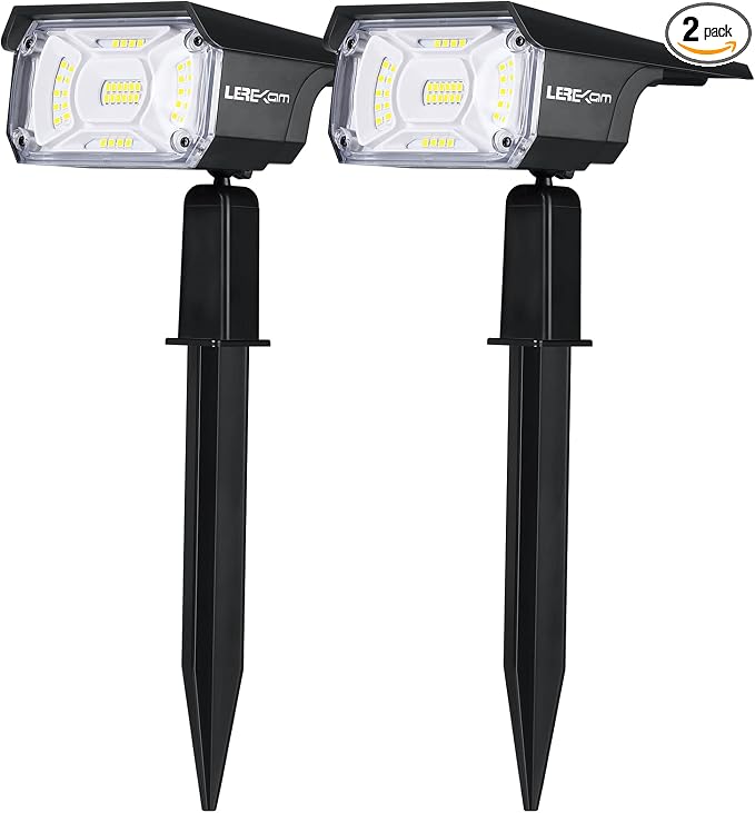 LEREKAM Solar Spot Lights, IP65 Waterproof 40 LEDs Landscape Spotlights,USB & Solar Powered Wall Lights Dark Sensing Auto On/Off,3 Modes Outdoor Solar Garden Lights for Yard Porch 2 Pack