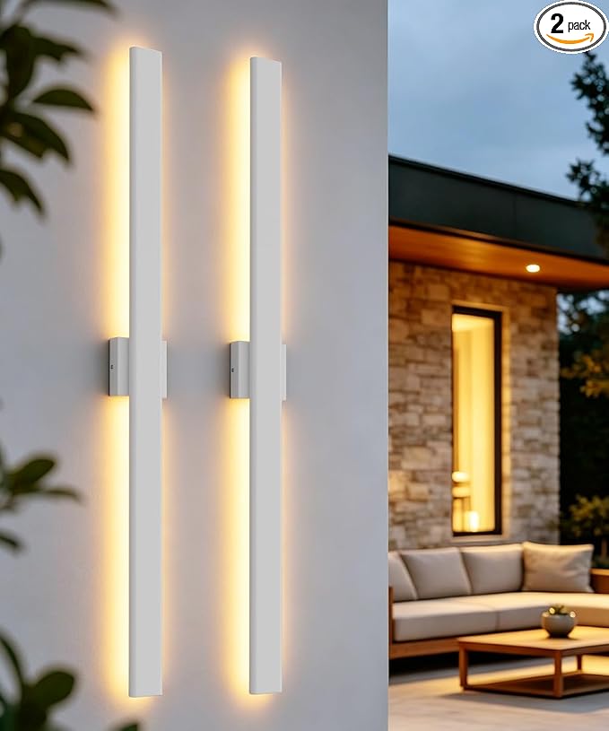 Aipsun 2 Packs Outdoor Wall Sconce, 3000K 4000K 6000K, 47.2in Modern White Exterior Light, Long LED Linear Wall Light Outside Lighting for Entrance, Hallway, Garage, Porch(3CCT)
