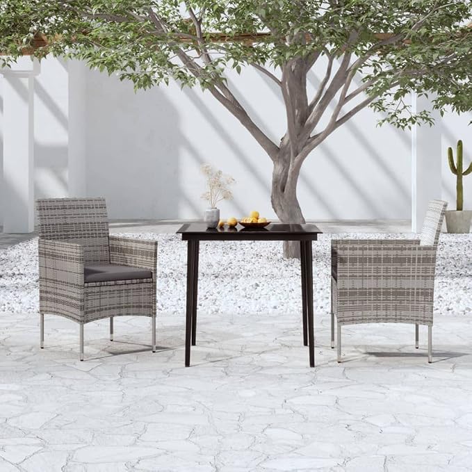 3 Pcs Patio Dining Set & Outdoor Dining Set Gray PE Rattan Balcony Furniture Outdoor Patio Furniture Set for Backyard Front Porch Lawn 31.5 x 31.5 x 29.1 in