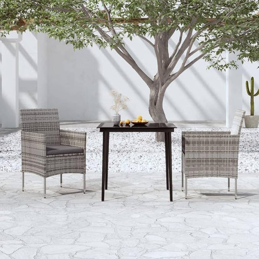 3 Pcs Patio Dining Set & Outdoor Dining Set Gray PE Rattan Balcony Furniture Outdoor Patio Furniture Set for Backyard Front Porch Lawn 31.5 x 31.5 x 29.1 in