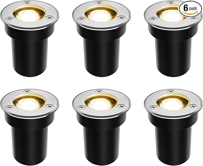 SUNRIVER Low Voltage Landscape Lights,1W Outdoor In-Ground Lights 12V-24V LED Landscape Lighting for Paver, Deck, Step, Garden, IP67 Waterproof (6 Pack Warm White)
