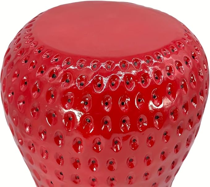 Garden Side Table, Outdoor Plant Stand,Tropical Art Deco Resin Decorative Furniture, 13.4 Inch Multi-Purpose Novelty Ornament for Patio Poolside Indoor Outdoor Home Garden Decor (Strawberry)