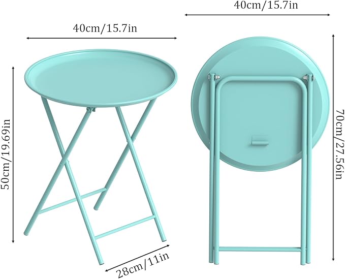 Garden 4 you Folding TV Tray Table, Metal Round Side Table, Green Dinner Table with Metal Frame, Modern Outdoor Tray Table for Living Room, Bedroom, Patio & Small Spaces, 1 Pack