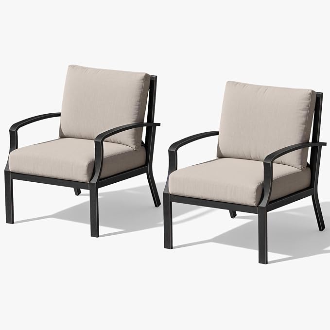 Outdoor Sofa Chair Set of 2, Never-Rust Aluminum Patio Club Chairs, Deep-Seating Patio Sofa Armchair with Thick Cushion, Outdoor Single Chairs for Garden, Deck, Indoor, Poolside, Dark Bronze