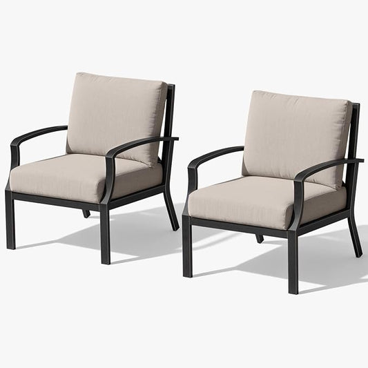Outdoor Sofa Chair Set of 2, Never-Rust Aluminum Patio Club Chairs, Deep-Seating Patio Sofa Armchair with Thick Cushion, Outdoor Single Chairs for Garden, Deck, Indoor, Poolside, Dark Bronze