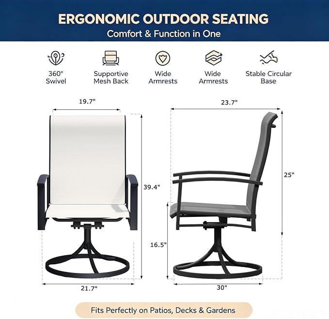Outdoor Swivel Rocker Dining Chair Set of 8, All Weather Patio Dining Chair with Textilene High Back and Metal Frame, Backyard, Lawn Garden and Deck Porch Patio Furniture Set