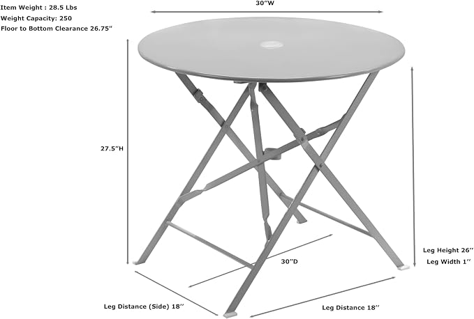 Carolina Chair & Table Round Folding Outdoor Bistro Table with 2" Umbrella Hole - Space Saving Fold Flat Design, Powder Coated Steel Patio Dining Table - Weather Resistant Garden Furniture(Teal,30")