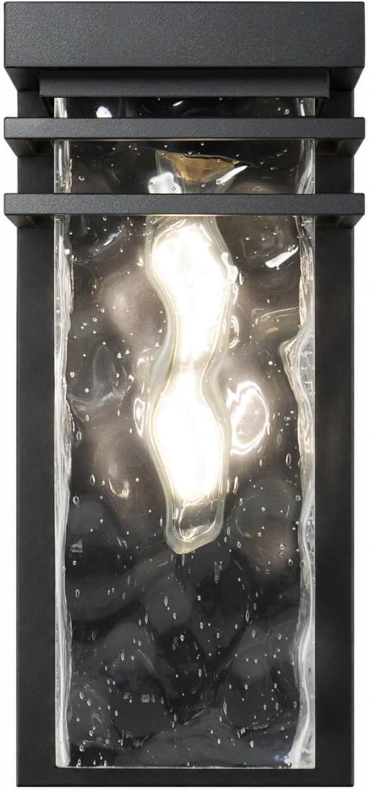Modern Outdoor Wall Light Exterior Sconce with Dusk to Dawn | Black,Water Seeded Glass,Open Bottom,Outside Porch Lighting Fixture,E26