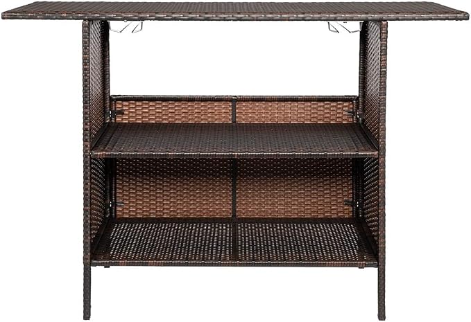 Bar Patio Rattan Counter Table, Outdoor Bar Table,Patio Bar Height Counter Table,Console Table for Hot Tub, Balcony, Yard,Outdoor Patio Wicker Bar Counter Table Backyard Furniture 140 x 47 x 92CM