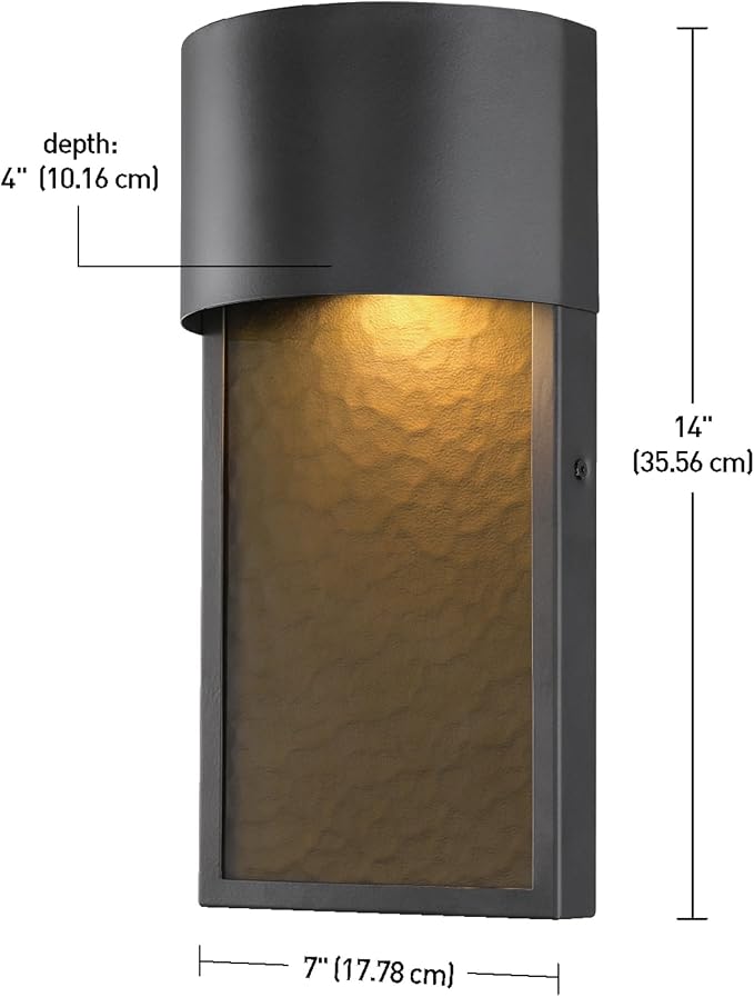Globe Electric 44227 1-Light Outdoor Wall Sconce, Bronze Finish, Amber Water Glass Shade, Integrated 8.5W LED, Weather-Resistant Modern Outdoor Lighting