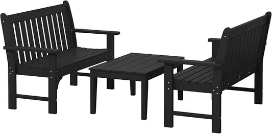 WestinTrends Malibu 3-Piece HDPE Outdoor Patio Furniture Couch and Coffee Table Set, Black