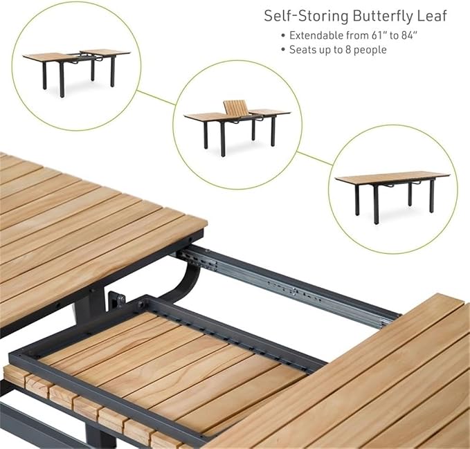 Greemotion Mackay 61.5" W Outdoor Teak Wood Expandable Dining Table in Natural