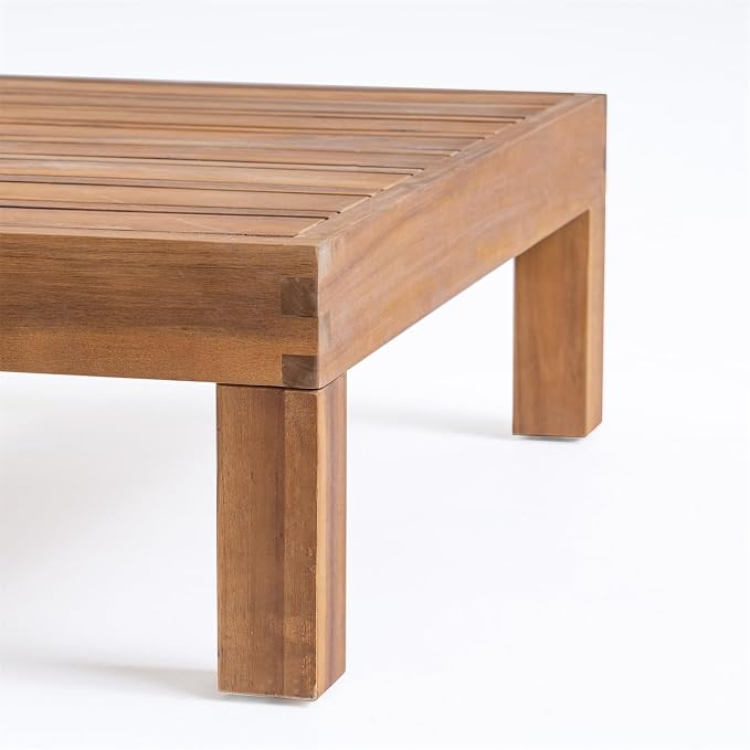 Outside Acacia Wood Coffee Table, Square Outdoor Coffee Table for Patio Lounge, Slatted Tabletop, 29.50 x 29.50 x 10.25 Inch, Teak Color