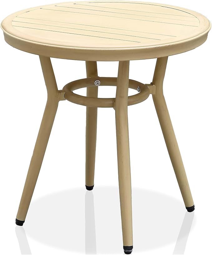 24/7 Shop at Home Cato Modern Aluminum 22 in. Outdoor Round Side Table for Outdoor Kitchen, Garden, Yard, Poolside, Natural Brown