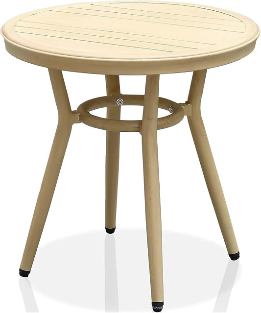 24/7 Shop at Home Cato Modern Aluminum 22 in. Outdoor Round Side Table for Outdoor Kitchen, Garden, Yard, Poolside, Natural Brown