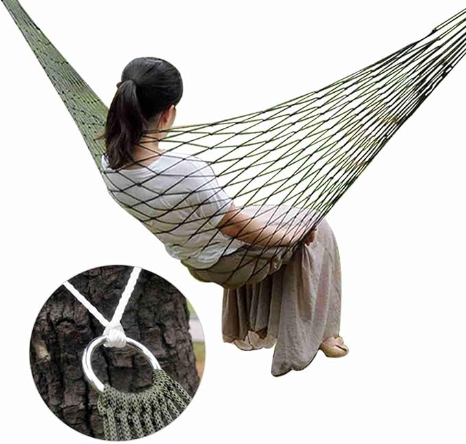 Mesh Rope Hammock, Outdoor Nylon Comfortable Hanging Bed Tree Hammocks for Outside, Camping and Patio Relaxation
