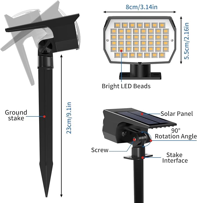 Tadyreal Solar Spot Lights Outdoor 6 Pack, [46 LED/3 Modes] Solar Landscape Spotlights Waterproof, 2-in-1 Auto On/Off Solar Powered Lights for Outside Yard Garden Wall Pathway(Warm White)
