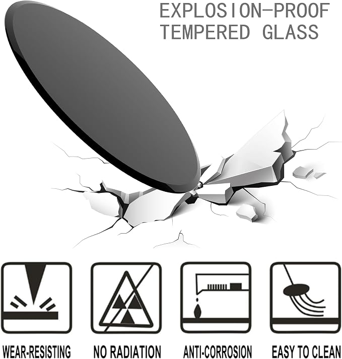24 Inch Round Black Tempered Glass Table Top, Black Table Surface Protector, Safe 1/2" Thick-Beveled Polished Edge, Replacement Glass Top for Home, Office, Patio, Outdoor/Indoor