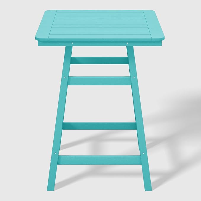 WestinTrends Malibu Square Outdoor Patio Counter High Bistro Bar Table with Umbrella Hole 37" Tall, Turquoise