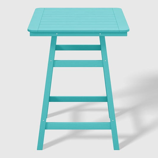 WestinTrends Malibu Square Outdoor Patio Counter High Bistro Bar Table with Umbrella Hole 37" Tall, Turquoise