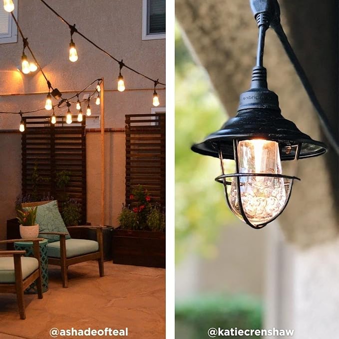 Enbrighten Vintage Outdoor String Lights, 24ft, 12 Bulbs, White Light Only | 2700K Warm White Light, Weatherproof, Shatterproof Acrylic Bulbs, Drop Cord, Easy Install Keyholes, Linkable up to 350ft